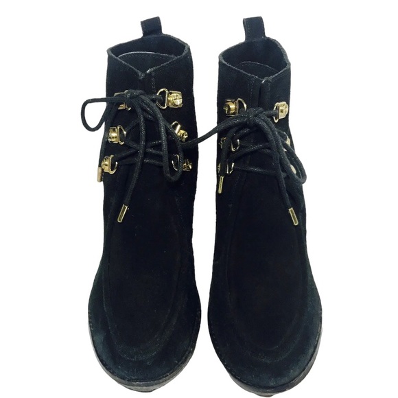 C WONDER Black Suede Wedge Heel Ankle Boots / Booties US 8.5-9 - Picture 6 of 10